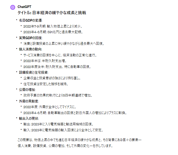 ChatGPTの要約結果：箇条書き